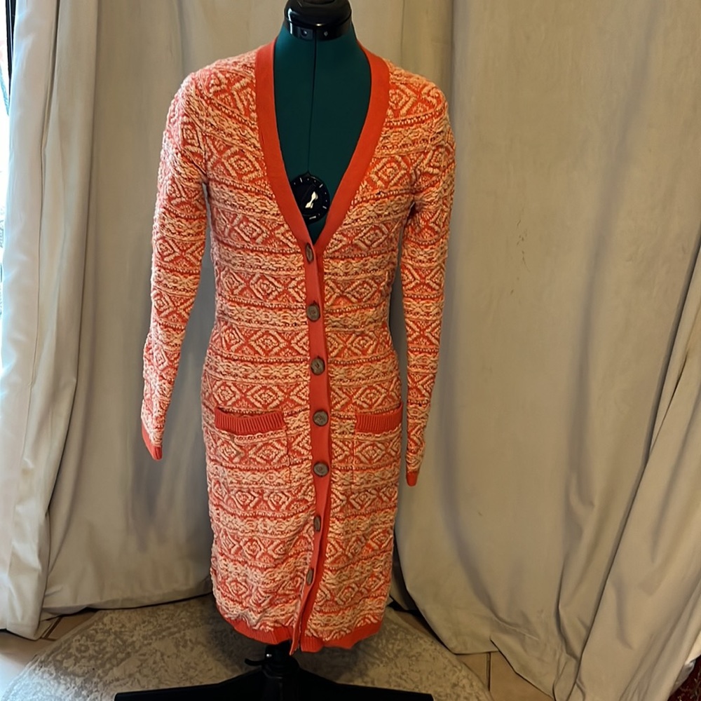 Anthropologie Moth approximate size 4(XS). Orange and cream color. Duster